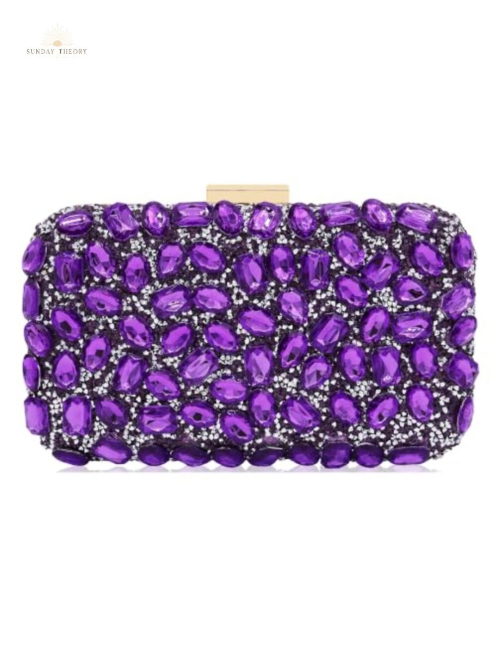 Crystal Embellished Clutch Evening Bag with Gold Metal Frame & Strap